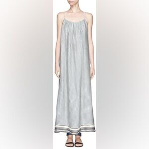 VINCE MAXI 100% SILK DRESS STAR PRINT BORDER CHARCOAL SPAGHETTI STRAP SZ S